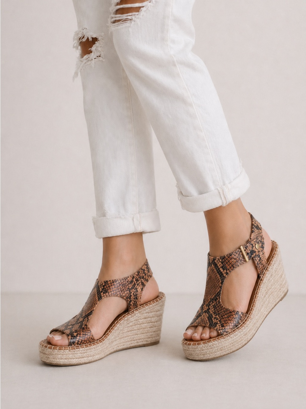 Franco Sarto Treasure Espadrille Platform Womens Brown Python Print. Size 8.5